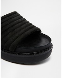 Vagabond Irene Black Leather Flatform Slider Sandals