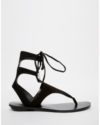 Kendall Kylie Faris Black Suede Ghillie Tie Up Flat Sandals