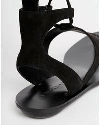 Kendall Kylie Faris Black Suede Ghillie Tie Up Flat Sandals