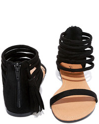Qupid Weekend Pass Black Suede Flat Ankle Strap Sandals
