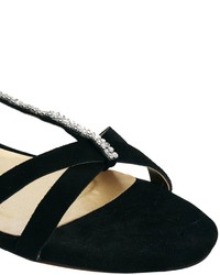 Shoesissima Dara Black Crystal Trim Flat Sandals Available From Uk 8 12
