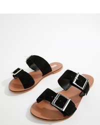 ASOS DESIGN Wide Fit Victorious Leather Sliders Suede