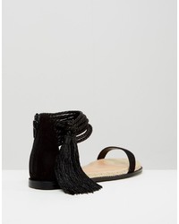 Aldo Yinda Black Tassle Suede Flat Sandals