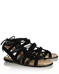 Paul Andrew Lace Up Patent Leather And Suede Sandals