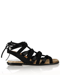 Paul Andrew Lace Up Patent Leather And Suede Sandals