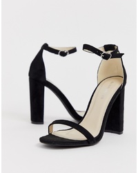Glamorous Black Barely There Square Toe Block Heeled Sandals