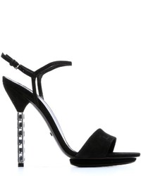 Gucci Black Suede Adlena Crystal Detail Heel Sandals