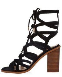 River Island Black Suede Lace Up Caged Block Heel Sandals