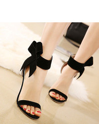 Black With Bow Back Zipper High Heeled Sandals