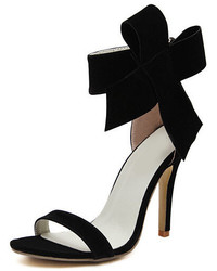 Black With Bow Back Zipper High Heeled Sandals