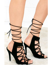Qupid Chic In The City Black Suede Lace Up Heels