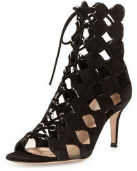 Gianvito Rossi Curvy Cutout Lace Up Suede Sandal Black