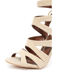 Dance Circle Nude Suede Caged Heels