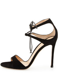 Gianvito Rossi Darcy Suede Ankle Tie Sandal Black