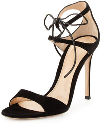 Gianvito Rossi Darcy Suede Ankle Tie Sandal Black