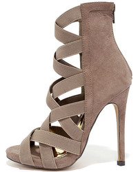 Liliana Fire And Desire Taupe Suede Caged Heels