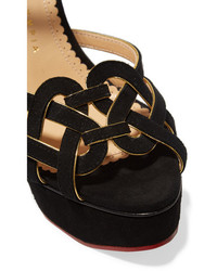 Charlotte Olympia Forever Young Metallic Trimmed Suede Platform Sandals Black