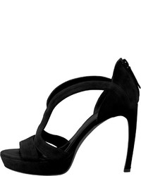 Alexander McQueen High Heel Double Arched Suede Sandal Black