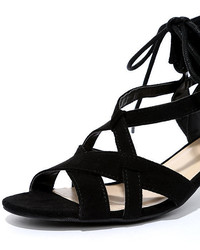 Qupid Hip To This Black Suede Heeled Sandals