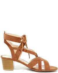 Qupid Hip To This Camel Suede Heeled Sandals