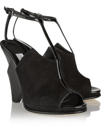 Jimmy Choo Kascade Suede And Patent Leather Wedge Sandals
