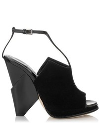 Jimmy Choo Kascade Suede And Patent T Strap Wedges