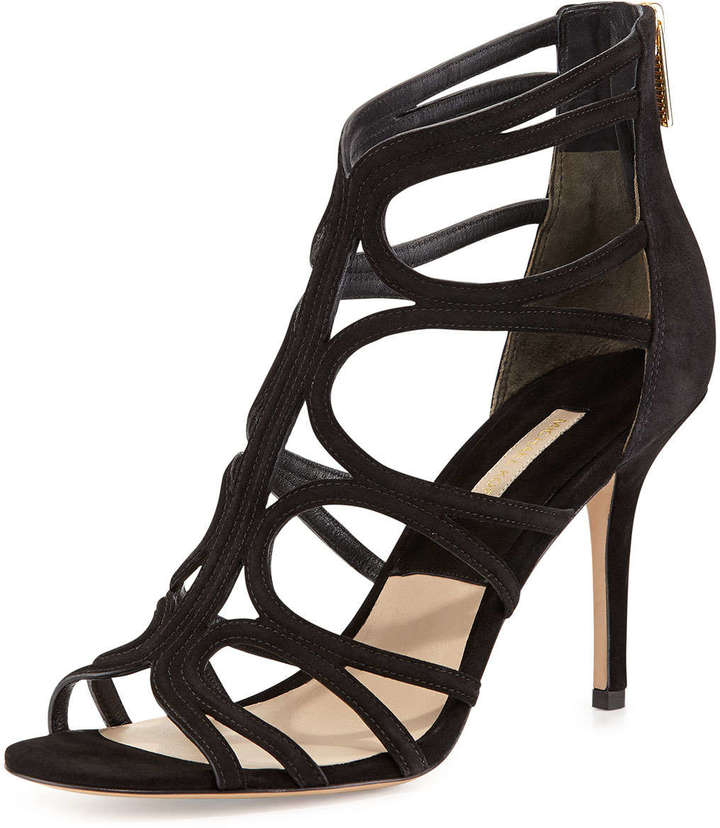 Amrezy Brooklyn Black Caged Lace Up Stiletto Heels