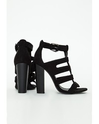 Missguided Gladiator Heeled Sandals Black Faux Suede