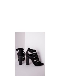 Missguided Gladiator Heeled Sandals Black Faux Suede