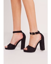 Missguided Platform Block Heel Barely There Sandals Black