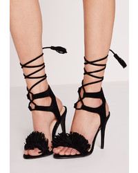 Missguided Tassel Front Two Strap Heeled Sandals Black