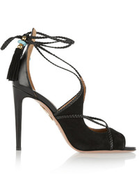 Aquazzura Poppy Delevingne Hero Lace Up Suede And Leather Sandals
