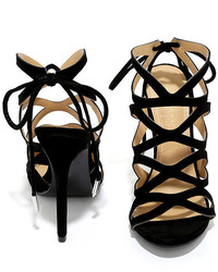 Rock And Roll With It Black Suede Caged Heels
