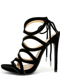 Rock And Roll With It Black Suede Caged Heels