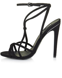 Topshop Strappy High Sandals In Suede Effect Finish With Ankle Fastening Heel Height 45 Inches 100% Textile Spot Clean Only