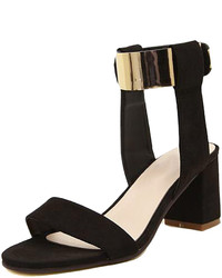 Choies Suede Block Heeled Sandals With Metallic Ankle Strap