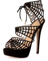 Charlotte Olympia Suede Caught In Charlottes Web Platform Sandal Black