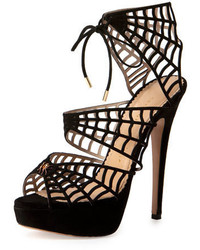 Charlotte Olympia Suede Caught In Charlottes Web Platform Sandal Black