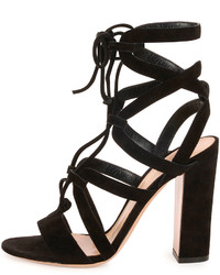 Gianvito Rossi Suede Lace Up Caged Sandal Black