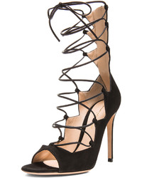 Gianvito Rossi Suede Lace Up Heels In Black
