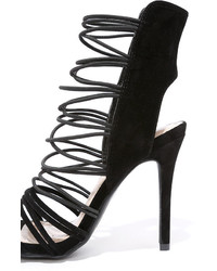 You Sexy Thing Black Suede Caged Heels