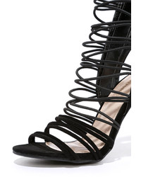You Sexy Thing Black Suede Caged Heels