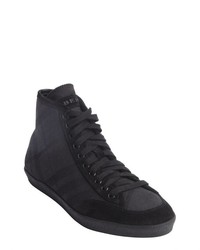 Burberry Black Check Canvas And Suede Trim High Top Sneakers