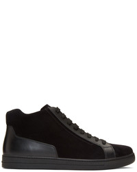 Prada Black Suede And Leather High Top Sneakers