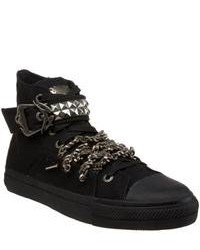 Demonia Deviant 110 Black Canvas Chained High Top Sneakers