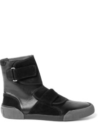 Lanvin Panelled Leather And Suede High Top Sneakers