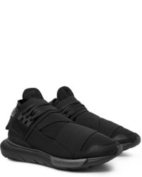Y-3 Qasa Suede And Leather Trimmed Mesh High Top Sneakers