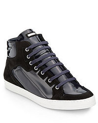 Alessandro Dell'Acqua Suede Trimmed High Top Patent Leather Sneakers