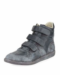 Maison Margiela Triple Strap Burnished Leather Suede High Top Sneaker