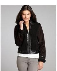 Members Only Black Faux Shearling Faux Suede And Faux Leather Buckle Jacket